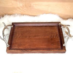 Bohemian wood tray with Silver Antlers